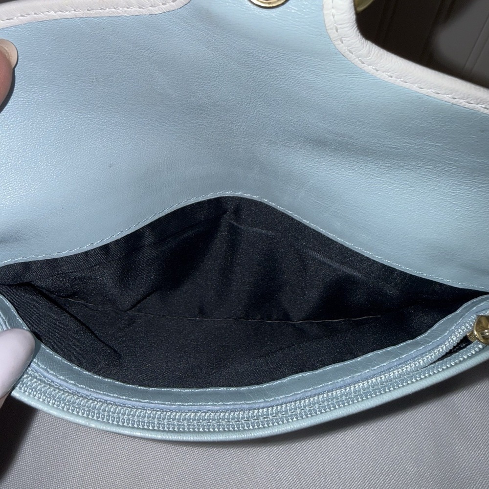 COACH BLEEKER WHITE LEATHER SNAP FLAP BLUE/WHITE DENIM SIGNATURE C LONG WALLET - Picture 10 of 16
